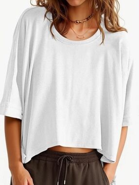 White Boxy Oversize Short-Sleeve Crewneck Top